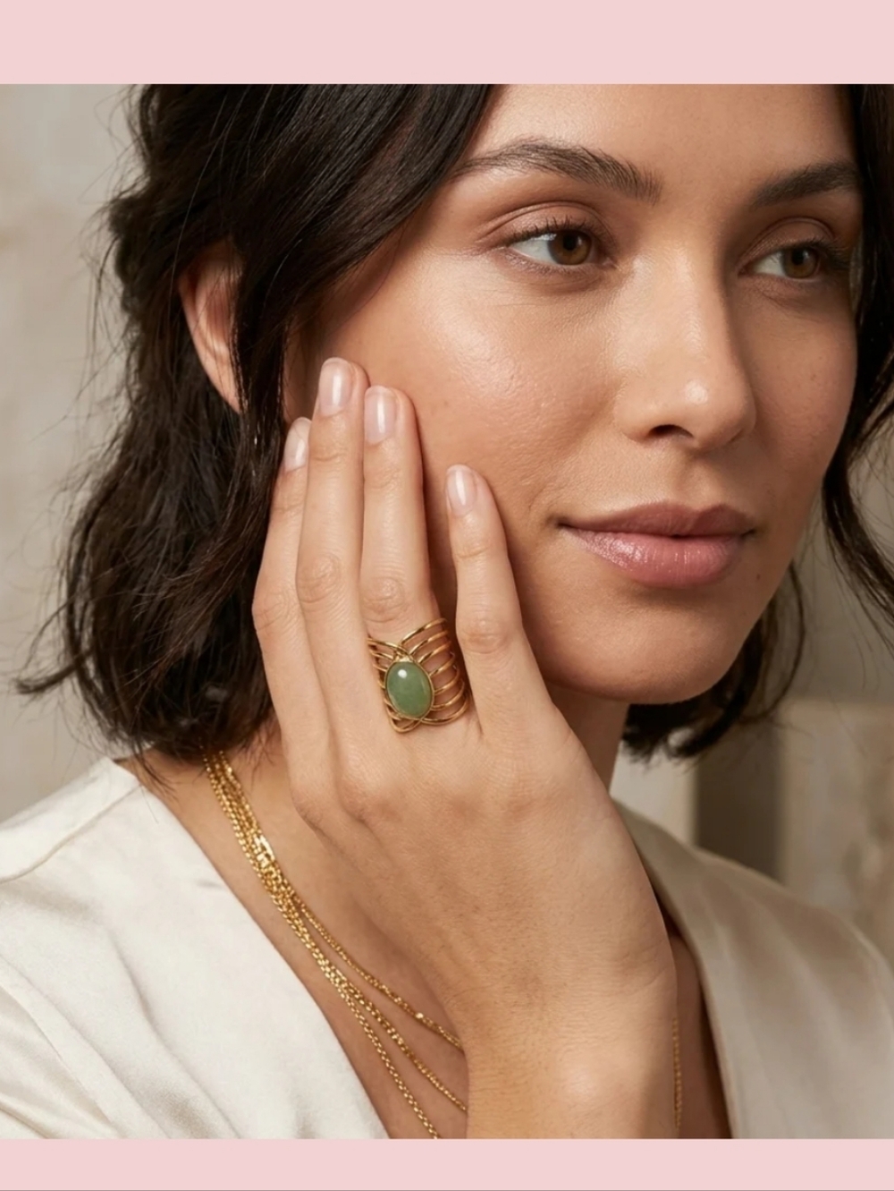 Green Jade Stone Ring - Open Ring